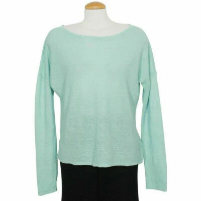 EILEEN FISHER Calypso Blue Airy Organic Linen Links Sweater Top S
