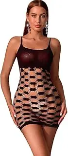 [Generic] Women's Sexy Mesh BodyStocking Fishnet Lingerie Stretchy Bodysuits One Piece See Through Halter Wrap Dress
