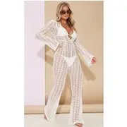 White Crochet Plunge Beach Jumpsuit, White