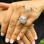 14k White Gold Asscher Moissanite and Diamond Engagement Ring Bezel Halo 4.60ctw