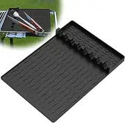 Silicone Griddle Tools Mat for 16.1 inches Large Silicone Spatula Mat with Drip Pad Grill BBQ Caddy Utensils Holder Black for Kitchen Cooking & Countertop Griddle Accessories
