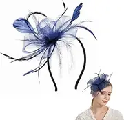 [HGNUT] Elegant Pale Blue Feather Fascinator Headband - Vintage Hair Accessory For Weddings, Bridal Parties, Formal Events & Special Occasions