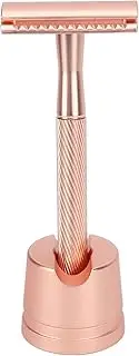 Safety Razor, Professional Handheld Razor for Men, Reusable, Metal, Zinc Alloy, Cutting Head, Eco-Friendly, Double Edged Blade Kit with Stand, Portable, Brass (Copper)