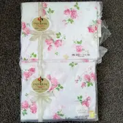 Dan River Vintage Combed Percale Twin Set Sheet Roses White Pink Fitted Flat New