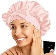 Silk Bonnet for Sleeping with Band Suitable for All Sizes & Hair Types - Protects Hair from Breakage & Split Ends | Retains Curl Shape, Saves Time While Styling | Flortree (Pink)