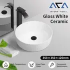 ACA Ceramic Glossy White Basin Ultra Slim Vanity Sink Bowl Bench Top Round