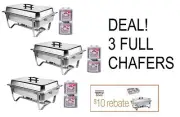 3 PACK DEAL FOLDING CHAFING Dish Sets CHAFER WARMER CATERING 8 QT STAINLESS !!!
