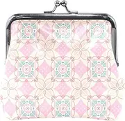 [ODAWA] Floral Roses Clasp Pouch Wallet Key Bags, Leather Mini Coin Purse, 4.5"L X 4.1" H, Pastel Geometric Pink, one size, Pastel Geometric Pink