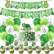 Ubiuo Turtle Baby Party Supplies Set with Happy Birthday Banner, Turtle Balloons, Turtle Cake Topper, Turtle Cupcake Toppers, Ocean Sea Life Theme