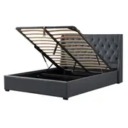Foret Bed Frame Double Gas Lift Storage Base Bedroom Furniture Fabric Grey Gray Dark