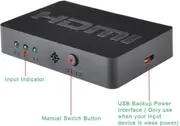 HDMI Splitter 3 Port Hub Box Auto Switch 3 In 1 Out Switcher 3D 1080p HD
