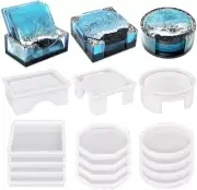 Set of 3 Thick Square Octagon round Coaster Molds with Matching Holder Mold, Shi