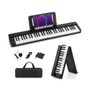 Folding Piano Keyboard with Full Size Keys 61-Key Music Stand Portable Carry Bag