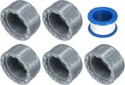 uxcell 5Pcs 3/4 Inch PT Female Thread PVC Pipe Fitting Cap, Cleanout Water Drain End Caps, Pipe Plug Socket Fittings with Tape for Water Heater Supply Lines, Plumbing, Gray