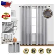 Luxurious Semi-Sheer Light Grey Drapes 84" with Bronze Grommets - 2 Panels Set