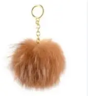 NWTB MICHAEL KORS Pom Pom Key Ring Brown, Bag Charm, gold tone hardware, medium