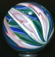 FRITZ LAUENSTEIN GLASS MARBLE/1.623"12 CANE SPECIAL CROWN MARBLE-ROYAL,LIME,ROSE