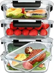 [YOZOTI] 5-Packs, 36 Oz Glass Meal Prep Containers with Lifetime Lasting Snap Locking Lids Glass Food Containers,Airtight Lunch Container,Microwave, Oven, Freezer and Dishwasher (black 5 Pack 36oz)