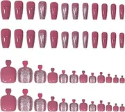 HIGHROCK 48 Pcs Press On Nails, Fake fingernails and toenails Nail Kit, Fake Static Acrylic False Nail Kit, Cute Artificial Press On Nails Cool Stuff, Fake False Nails for Women and Girls (Glitter)