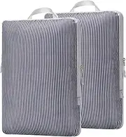 [Vatalife] Extra Large Compression Packing Cubes for Checked Luggage, Lightweight Suitcase Organizers & Space Saver Bags - Travel Cubes for Packing - Travel Essentials - 2 Piece Set, X-Large - Grey Stripe