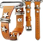 Leather Brown Black Starlight Band Compatible Apple Watch Chain Bracelet Women 38mm 40mm 41mm 44mm 42mm 46mm 45mm 49mm.Jullstar Silver Metal Chain Dressy Strap for iphone Watch Series Ultra SE 10 9 8