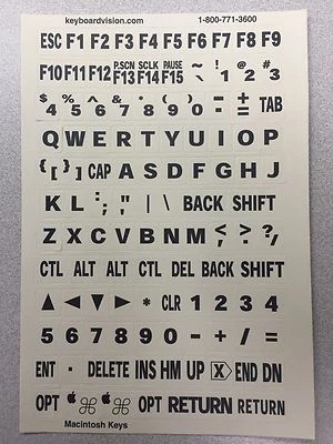 Large Computer Keyboard Stick ons Black on White for Windows or Macintosh Keys