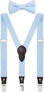 [Shark Tooth] Boys' Men's Suspenders and Bow Tie Set Y-Back Adjustable
