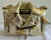 SS21 Moschino Couture Jeremy Scott Gold Biker Jacket Shoulder Bag Gold Hardware