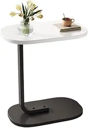 TOMVAES End Table Sofa Side Table Standing Desk Coffee Table with Rigid Steel Pipe C Shaped Round Desktop Night Stand for Livingroom, Bedroom (Wood) (White)