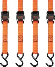 BLACK+DECKER BDX1004 Black/Orange 1" x 10' Cam-Buckle Tie Down Strap with Hooks (Supports 900 lbs of Cargo), 4 Pack