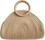 [Generic] Handwoven Beach Bag Chic Cotton Rope Clutch Purse Retro Straw Bag Holiday Travel Handbag Straw Bag for Women and Girls