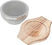 RORPOIR Korean Bibimbap Bowl and Soup Bowl Set Stone Pot Wood Base for Korean Cuisine Bibimbap Stone Bowls