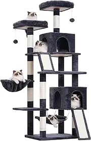 Gitelsnour Cat Tree, 71'' (180cm) Cat Tower for Indoor Cats Large Adult, Multi-Level Cat Tree Tower with 2 Scratching Boards/Posts, 2 Plush Perches, 2 Cat Condos, Hammock, Smoky Gray GCT032G