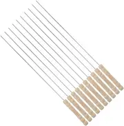 10Pcs Stainless Steel BBQ Skewers with Wood Handle Durable Kabob Skewers for Outdoor Grilling for Family Gatherings and Campfire Cooking