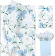 20 Sheets Blue Crabapple Tissue Paper - Large Flower Print Gift Wrap Tissue, Decorative Wrapping Paper for Wedding, Birthday, Bridal Shower, DIY Crafts, 19.7" x 27.6"
