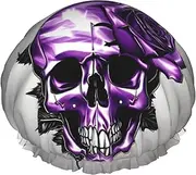 Purple Rose And Skull Print Shower Cap For Women Men Reusable Lightweight Soft Bath Hair Cap With Elastic Band