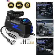 Portable Tire Inflator Air Pump Digital Pressure Gauge LED Light Car Bike Mot...