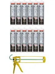 Soudal Roof & Gutter Silicone Sealant Grey 300ml 12 Pack + Gun Kit
