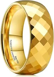 [King Will] GLORY 6mm/8mm Matte Finish/Polished Tungsten Carbide Ring 24K Gold Plated Comfort Fit Wedding Band Beveled Edges/Step Edges