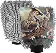 XYMZR Owl Butterfly Floral Absorbent Microfiber Car Wash Mitt, Funny Cute Anime Scratch Free for Cars Cleaning, Home Cleaning Mitts, 2 Pack, 10.24” L x 7.09” W