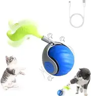 Interactive Cat Ball Toy, Rechargeable Pet Smart Chase Rolling Ball, Automatic Obstacle Avoidance Cat Toy with Anti-Scratch Cover for Bored Indoor Cat Exercise (Blue)