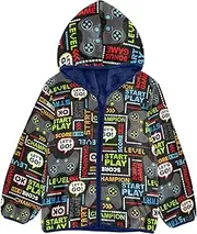 [GuoChe] Cool Pixel Game Style Black Fleece Jacket Baby Boy Fleece Jacket Toddler Boy Navy Blue Baby Zip Up Fleece 3T