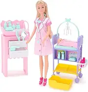 Toyland® Doctor & Baby Playset - 1 Doll, 1 Baby, 1 Bathing Station, 1 Changing Table & 15 Accessories Included - Girls Toys