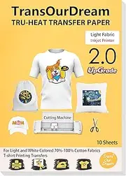 TransOurDream Tru-Iron on Heat Transfer Paper for Light Fabric (10 Sheets, A4, 2nd Generation) Iron-on Transfers Paper for Light T-Shirts Printable Heat Transfer Vinyl for Inkjet Printer (AU-2-10)