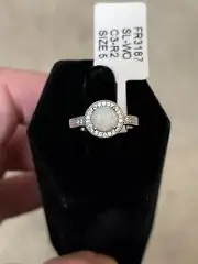 Sterling Silver Halo Round White Lab Opal CZ Ring Size 5