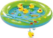 Bundaloo Duck Fishing Game Contest - Fun Carnival Game and Outdoor Party Toy for Kids - Inflatable Pond, 2 Rope Fishing Poles With Hooks, 6 Floating Ducks