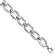 Sterling Silver Rhodium-Plated Clear Cz And Polished Square Link 7.75 Inch Bracelet