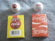 VTG PAIR OF COCA-COLA DECK PLAYING CARDS & 2 COCA-COLA COLLECTIBLE GOLF BALLS