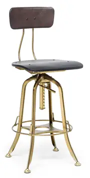 Industrial Swivel Adjustable Height Black Gold Bar Stool Chair with Back