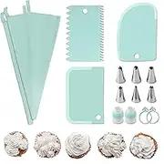Piping Bags, Ai-OUMLEEF Piping Bags and nozzles, Icing Piping kit,Nozzles Set with Converter, Premium Stainless Steel Piping Nozzles for Decorating Cakes & Cupcakes(15pcs Green)